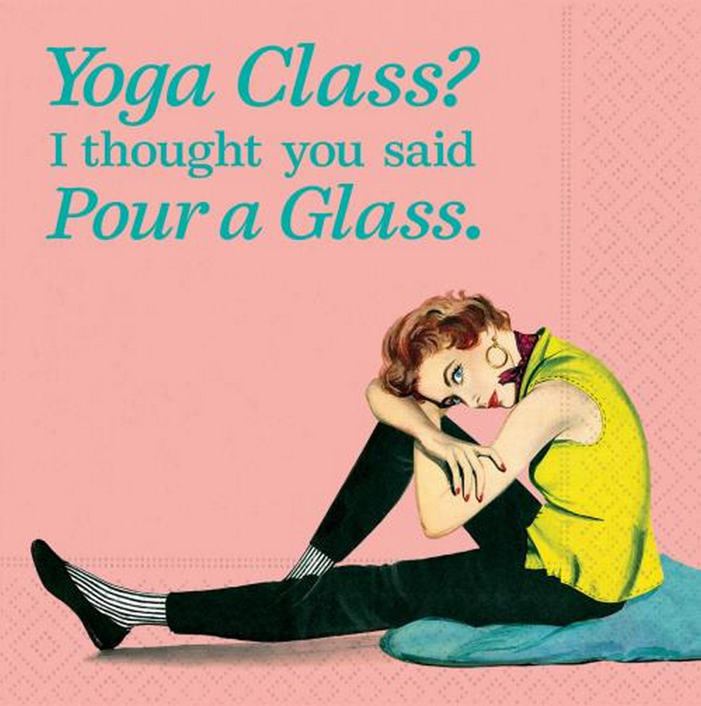 Yoga Class Pour A Glass 5 x 5 Novelty Holiday Cocktail Napkins - 20 Pack