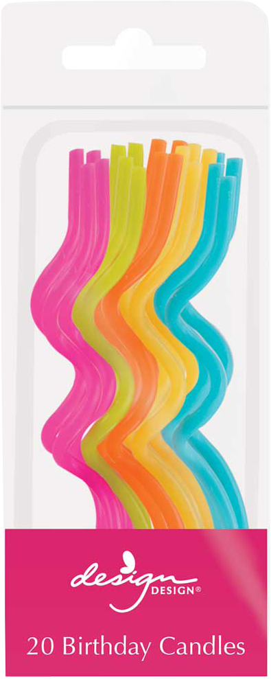 Fuchsia/Green/Orange/Yellow/Blue Twisted Birthday Candles - 20 Pack