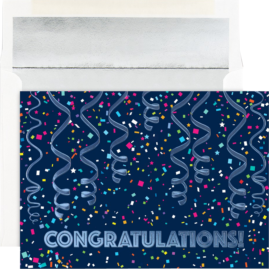 Confetti and Streamers Congratulations Cards - 25 Pack