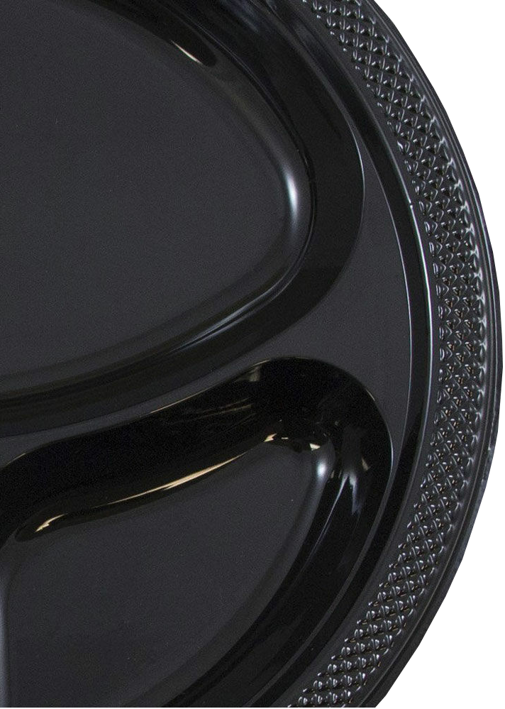 Black Large 3 Compartment Plastic Plates (10 1/4 Inch) - 20 Pack