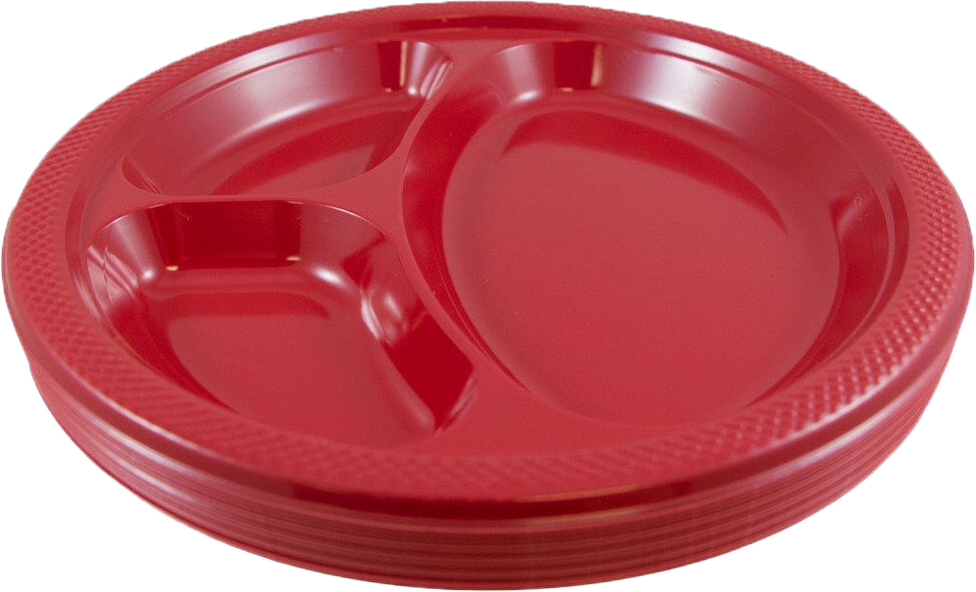 Red Large 3 Compartment Plastic Plates (10 1/4 Inch) - 20 Pack