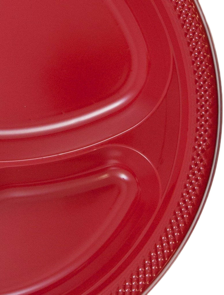 Red Large 3 Compartment Plastic Plates (10 1/4 Inch) - 20 Pack