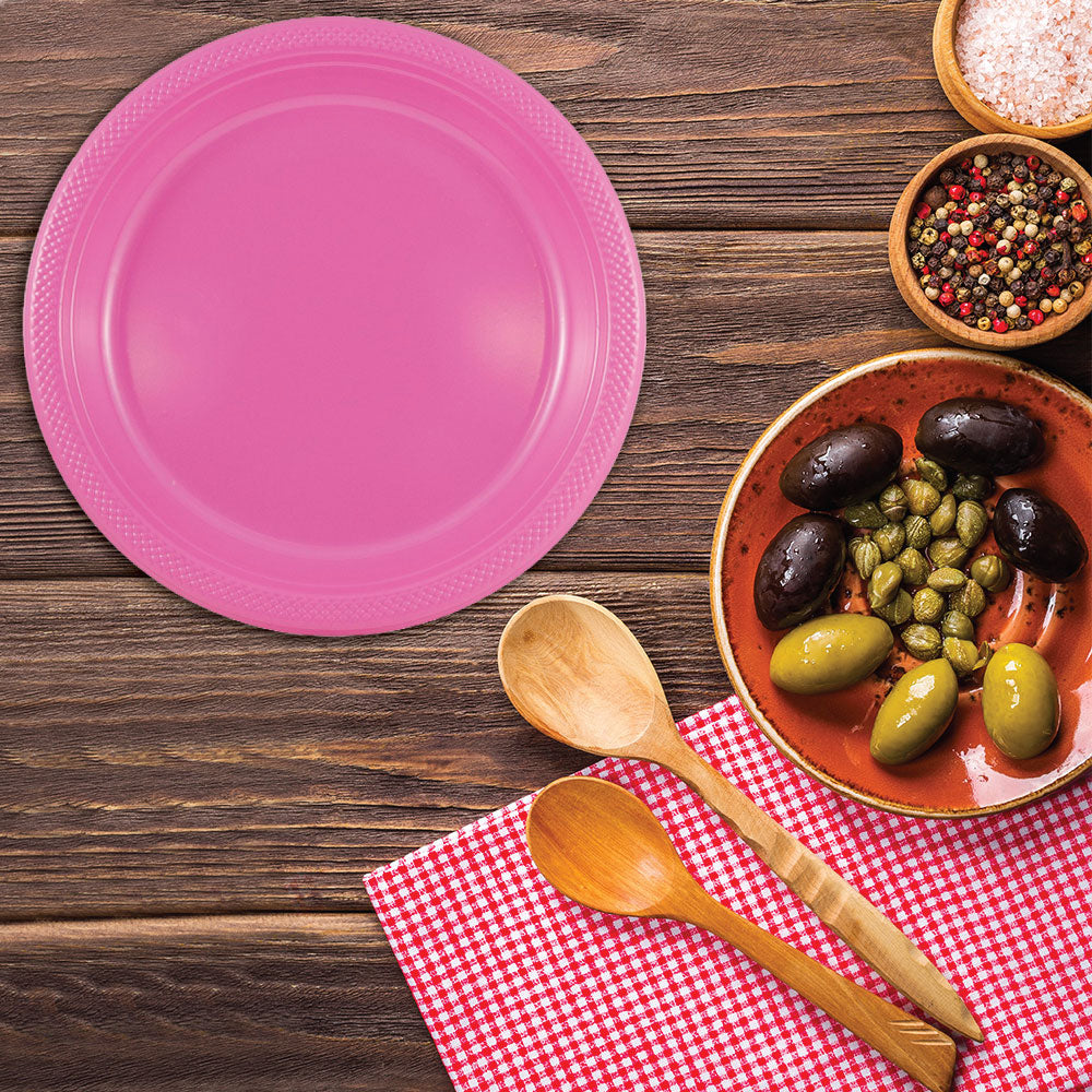 Fuchsia Pink Large Plastic Plates (10 1/4 Inch) - 20 Pack