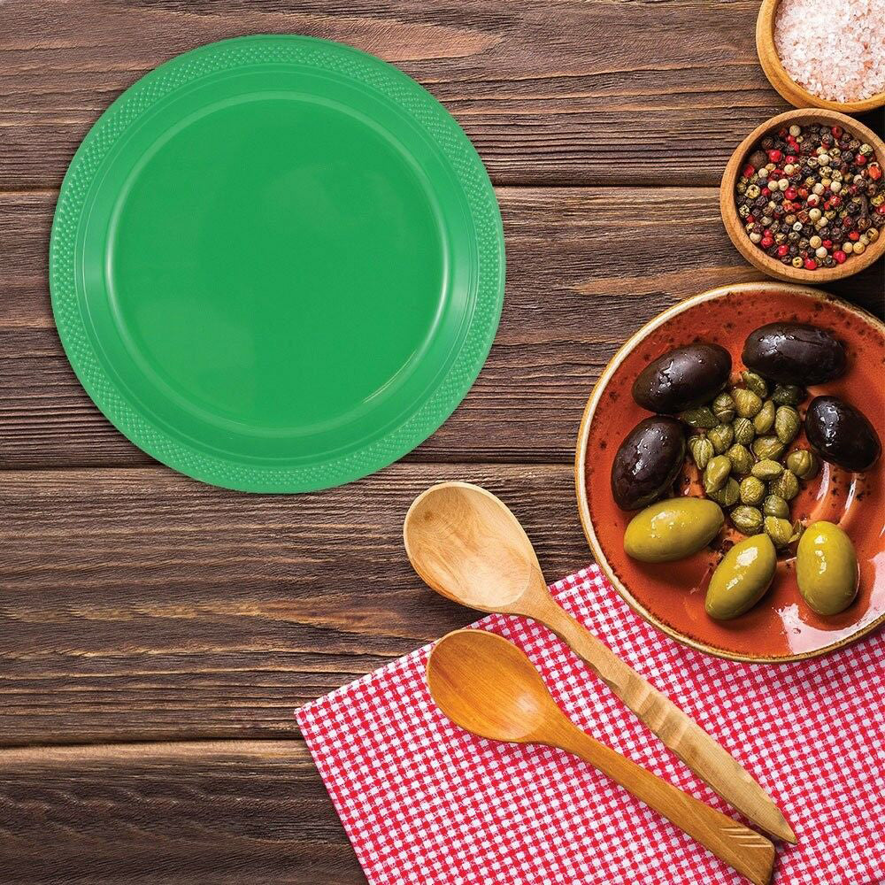 Green Large Plastic Plates (10 1/4 Inch) - 20 Pack