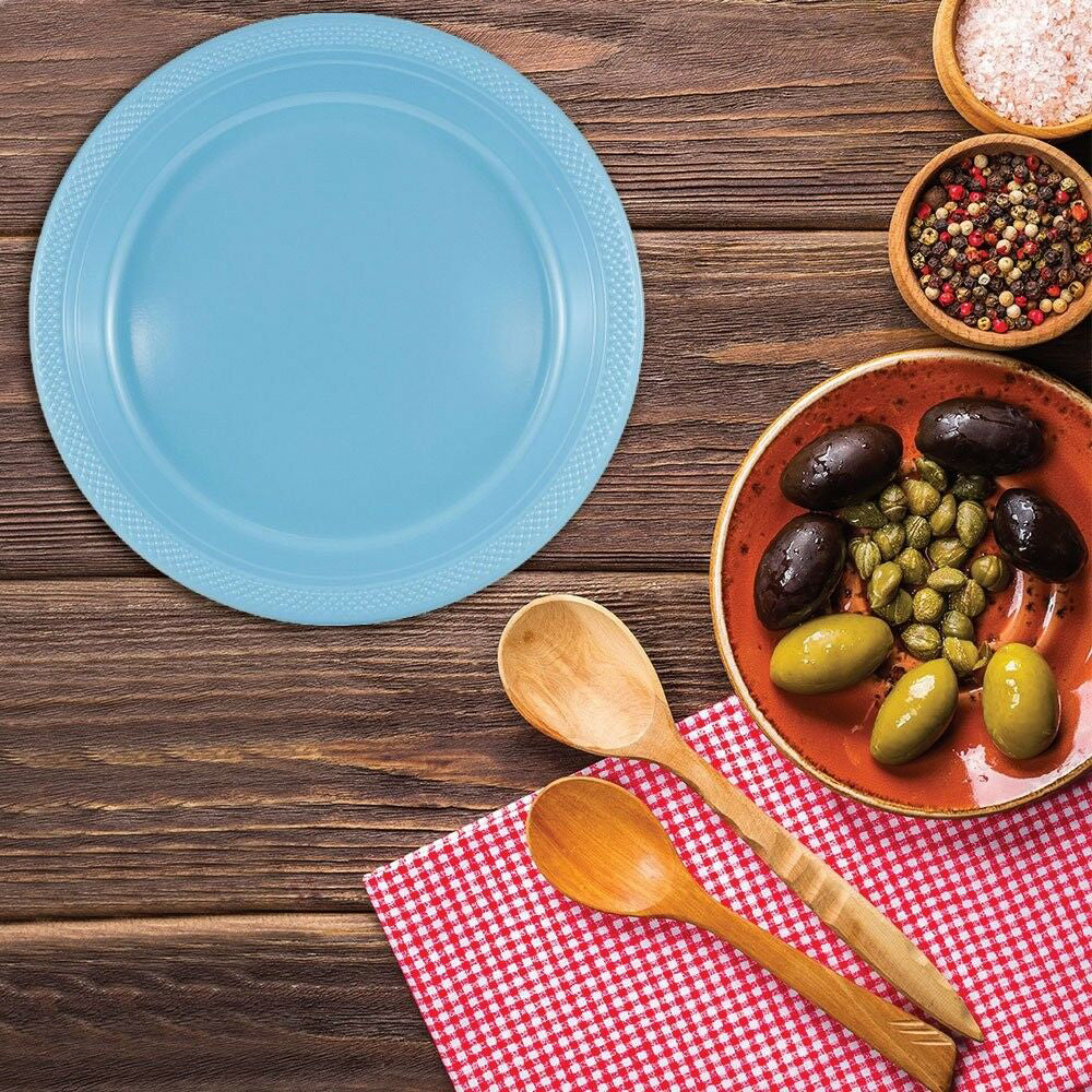 Sea Blue Large Plastic Plates (10 1/4 Inch) - 20 Pack