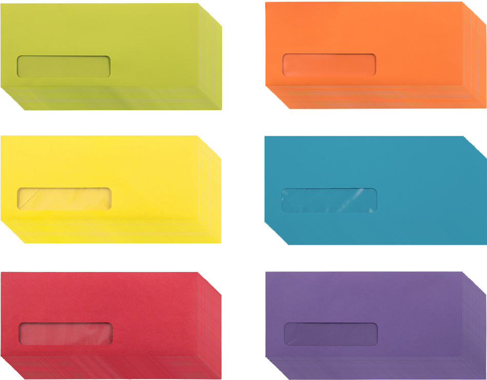 Assorted Primary #10 Window Envelope (3 1/2 x 6 1/2) - 150 Pack