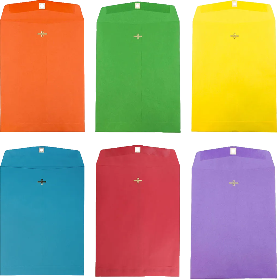 Assorted 10 x 13 Open End Envelopes with Clasp - 150 Pack