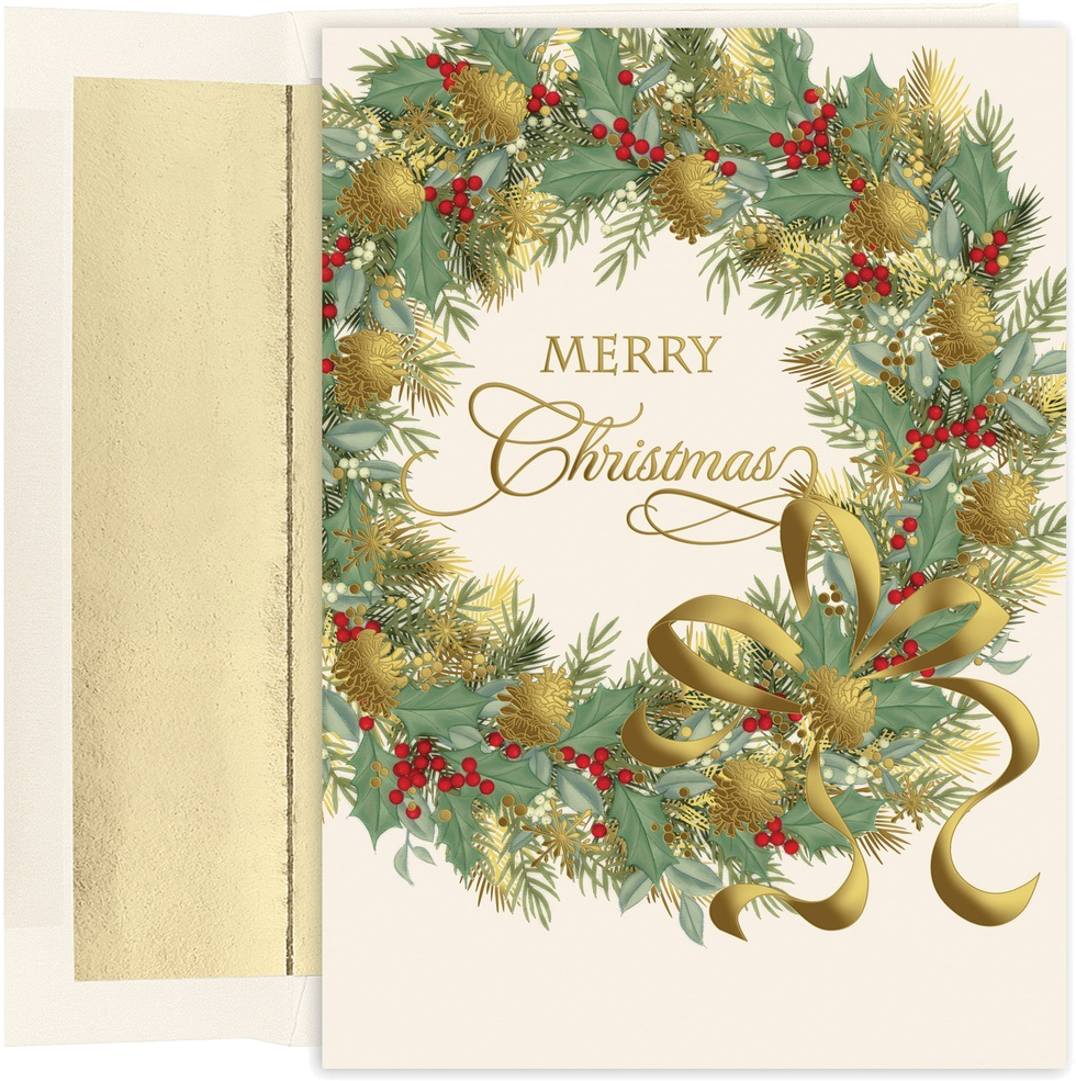 Traditional Wreath Christmas Cards - 15 Pack