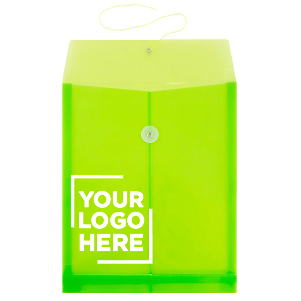Lime Green Letter Open End Plastic Envelopes (9 3/4 x 13) with Button & String