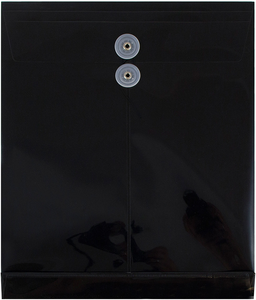 Black Letter Open End Plastic Envelopes (9 3/4 x 13) with Button & String