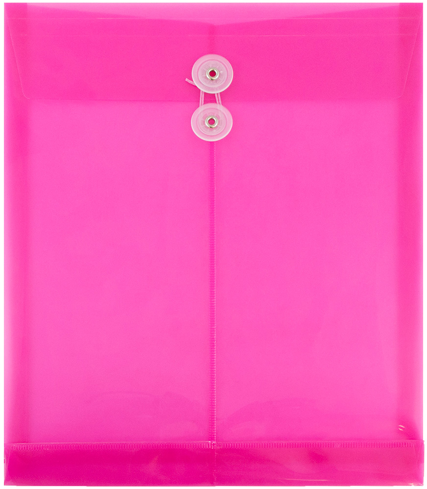 Fuchsia Pink Letter Open End Plastic Envelopes (9 3/4 x 13) with Button & String