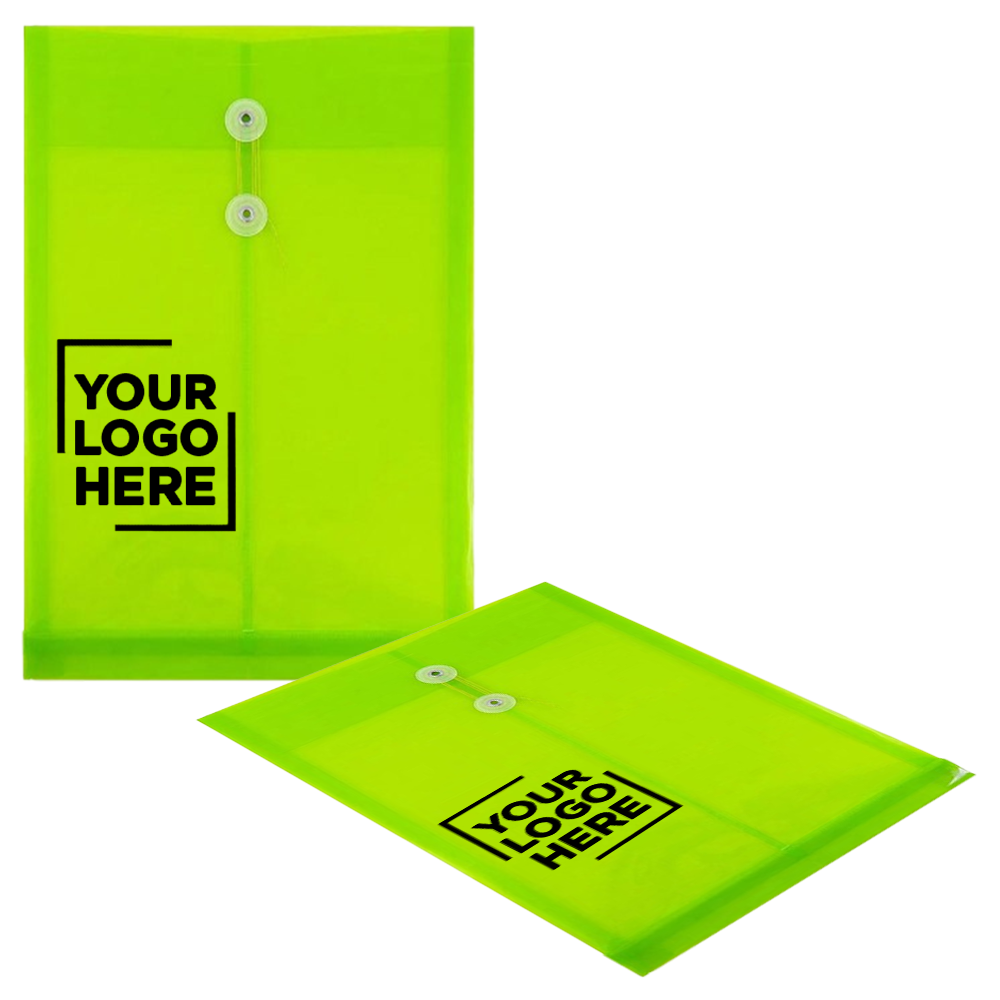 Lime Green Legal Open End Plastic Envelopes (9 3/4 x 14 1/2) with Button & String