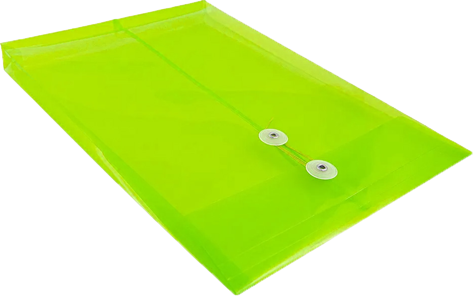 Lime Green Legal Open End Plastic Envelopes (9 3/4 x 14 1/2) with Button & String