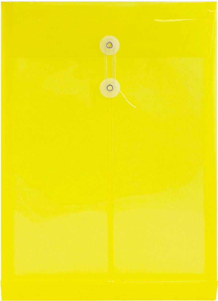 Yellow Legal Open End Plastic Envelopes (9 3/4 x 14 1/2) with Button & String
