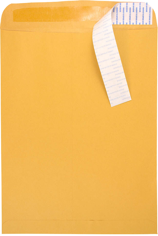 Brown Kraft 28lb 12 x 15 1/2 Open End Envelopes with Peel & Seal
