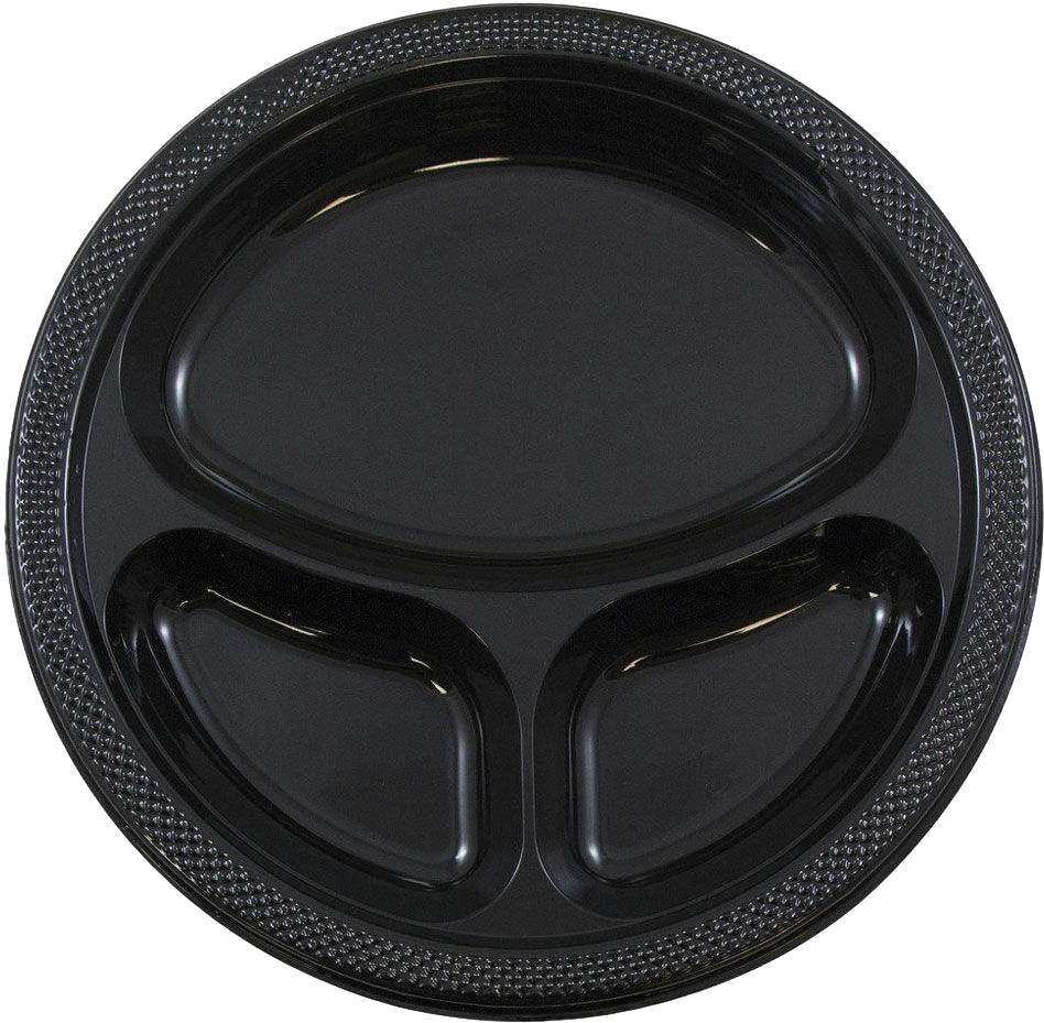 Black Large 3 Compartment Plastic Plates (10 1/4 Inch) - 20 Pack
