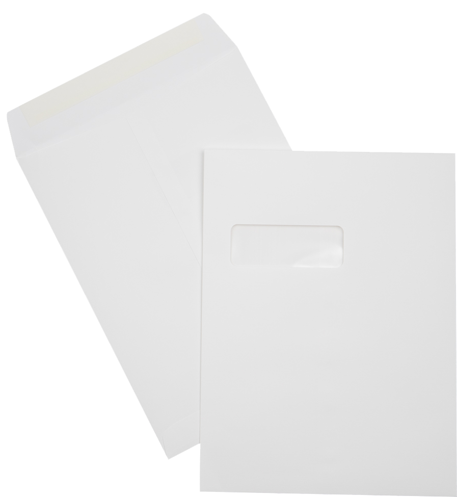 White Linen 32lb 9 x 12 Open End Window Envelopes with Peel & Seal