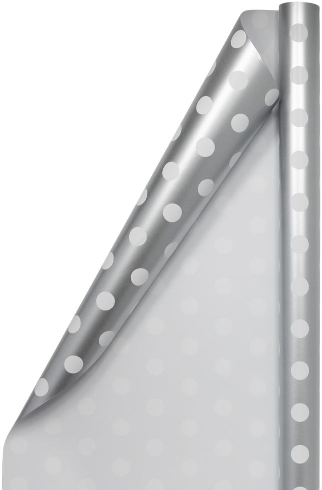 Silver with White Polka Dots Wrapping Paper (25 Sq Ft) 20lb