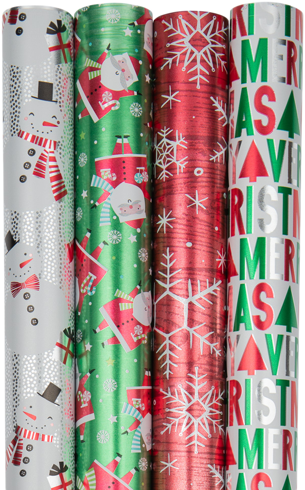 Red HoHoHo Santa Christmas Wrapping Paper Set (100 Sq Ft) - 4 Rolls