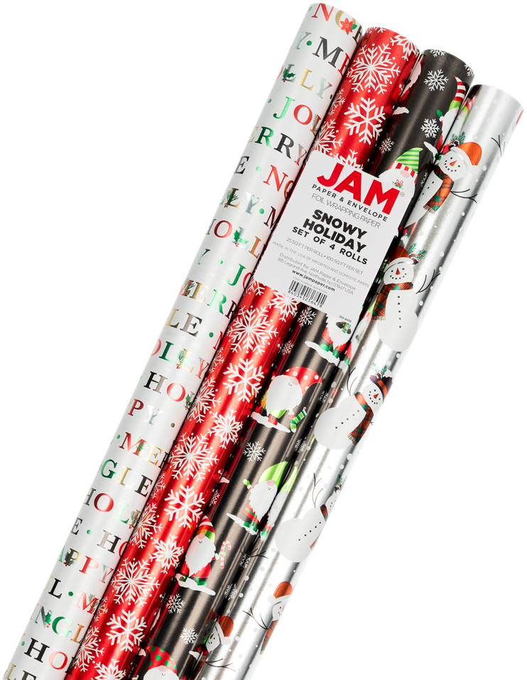 Snowy Holiday Foil Wrapping Paper Set (100 Sq Ft) - 4 Rolls