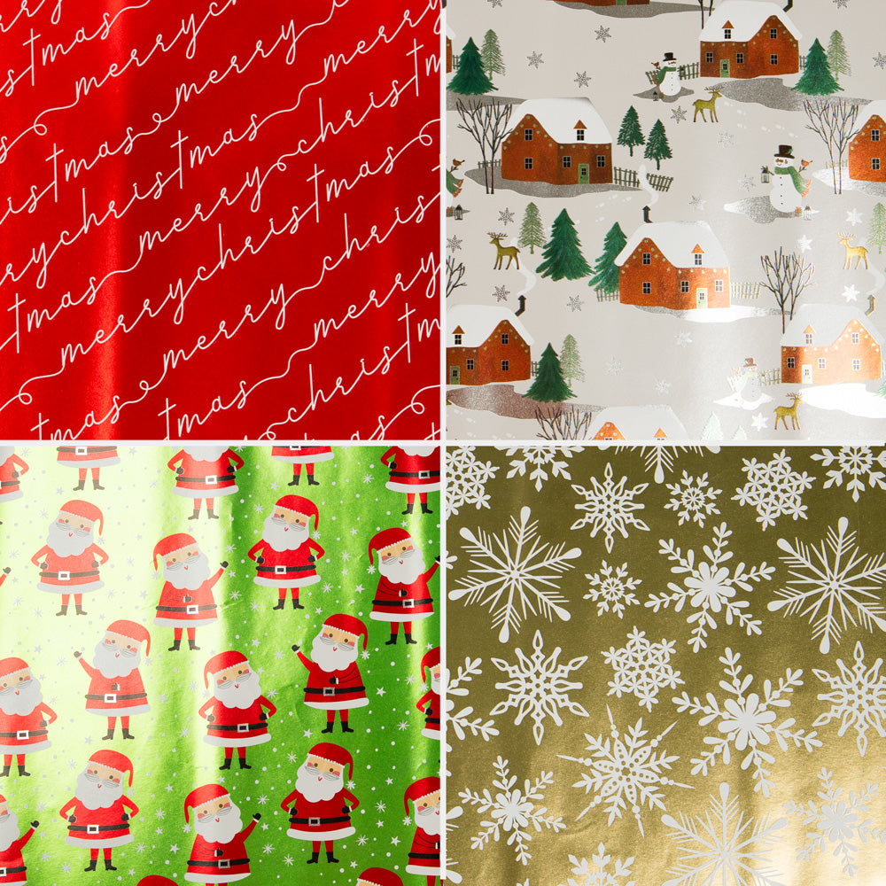 Holographic Merry Christmas Wrapping Paper Set (100 Sq Ft) - 4 Rolls