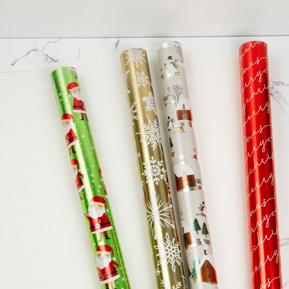 Holographic Merry Christmas Wrapping Paper Set (100 Sq Ft) - 4 Rolls