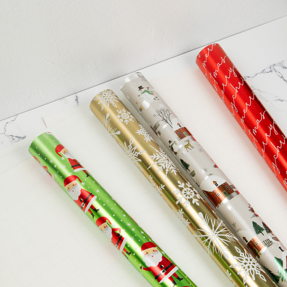 Holographic Merry Christmas Wrapping Paper Set (100 Sq Ft) - 4 Rolls