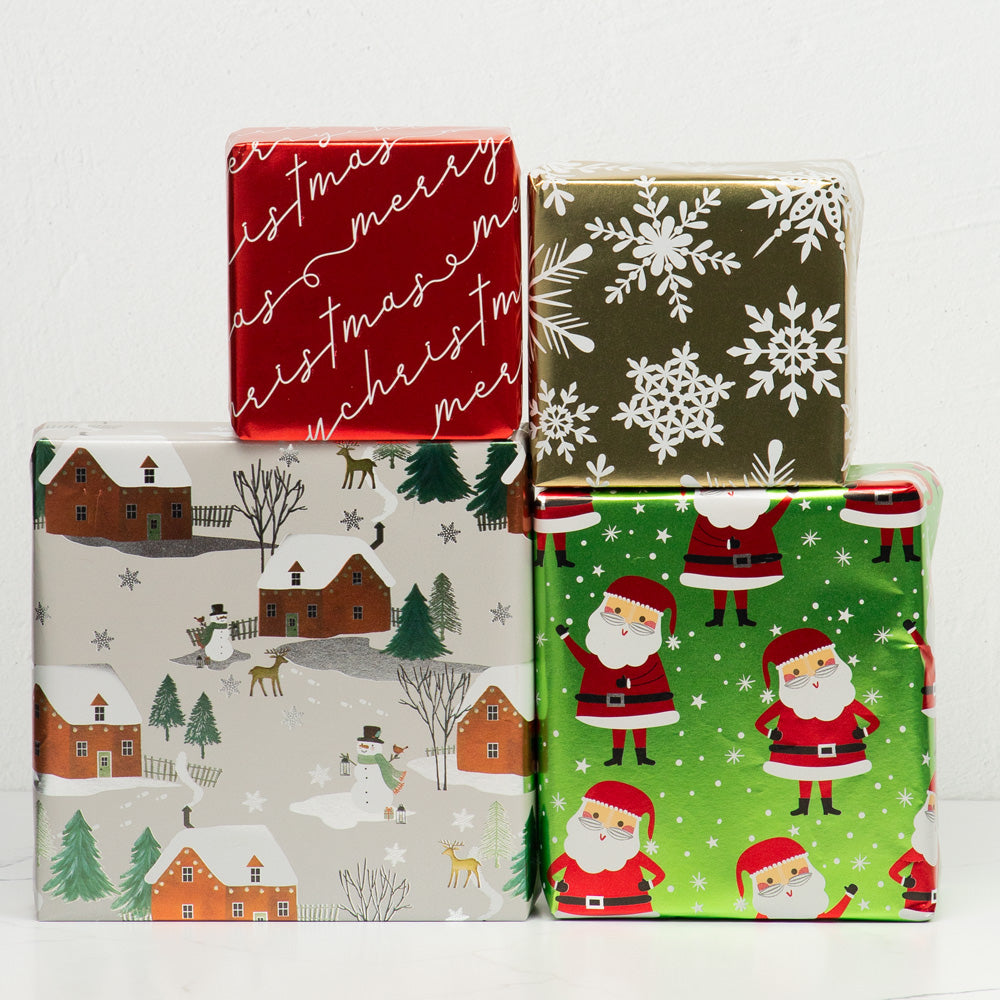 Holographic Merry Christmas Wrapping Paper Set (100 Sq Ft) - 4 Rolls