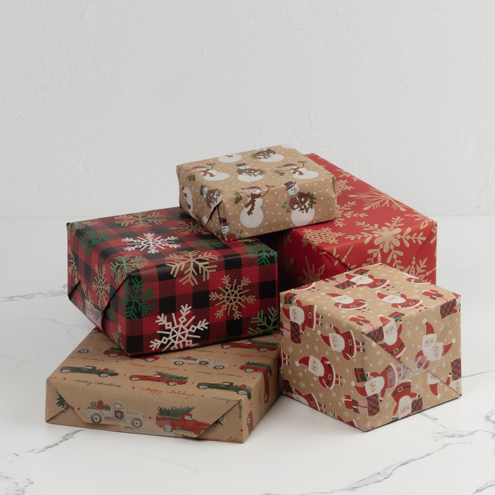 Kraft Christmas Wrapping Paper Set (125 Sq Ft) - 5 Rolls