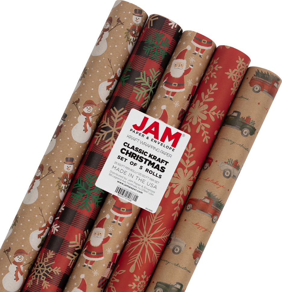 Kraft Christmas Wrapping Paper Set (125 Sq Ft) - 5 Rolls