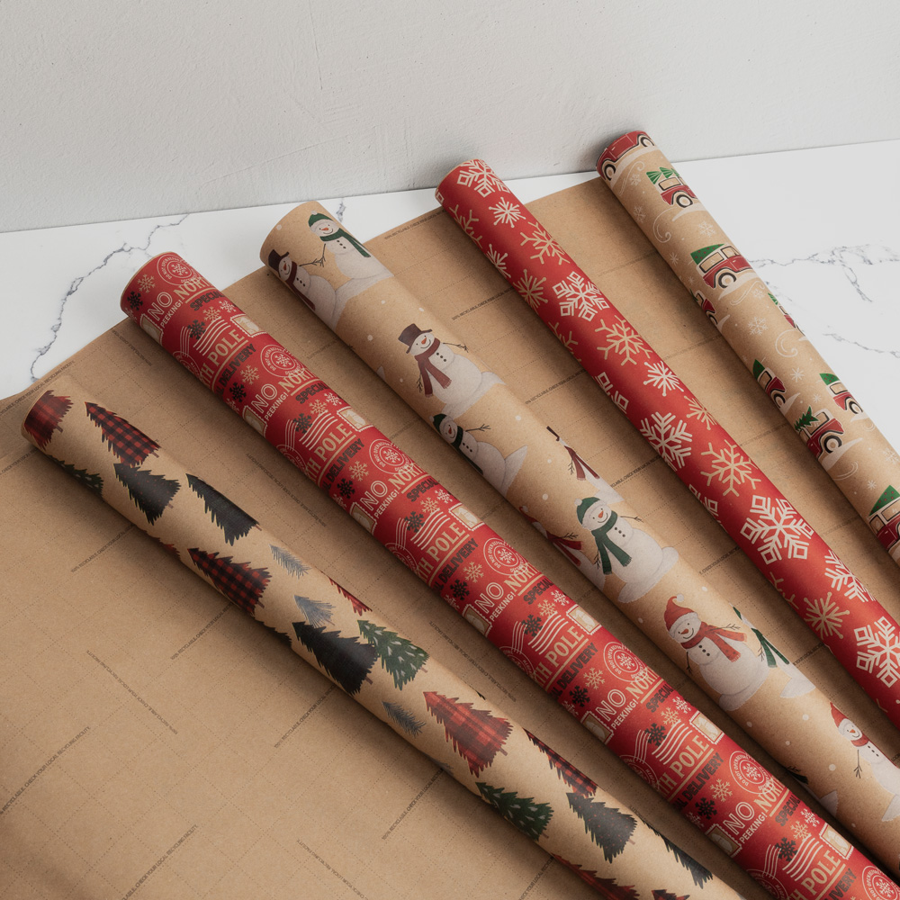 Kids Kraft Christmas Wrapping Paper Set (125 Sq Ft) - 5 Rolls