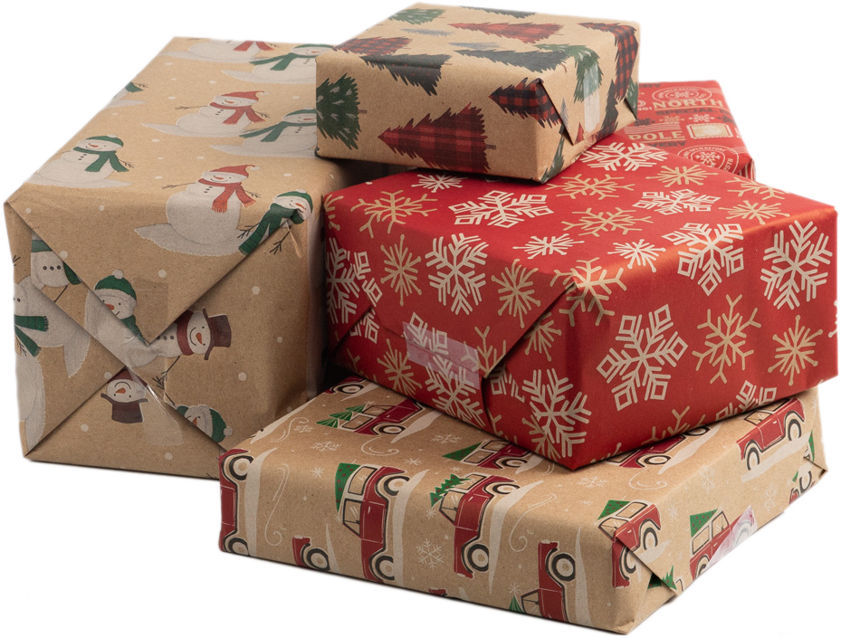 Kids Kraft Christmas Wrapping Paper Set (125 Sq Ft) - 5 Rolls