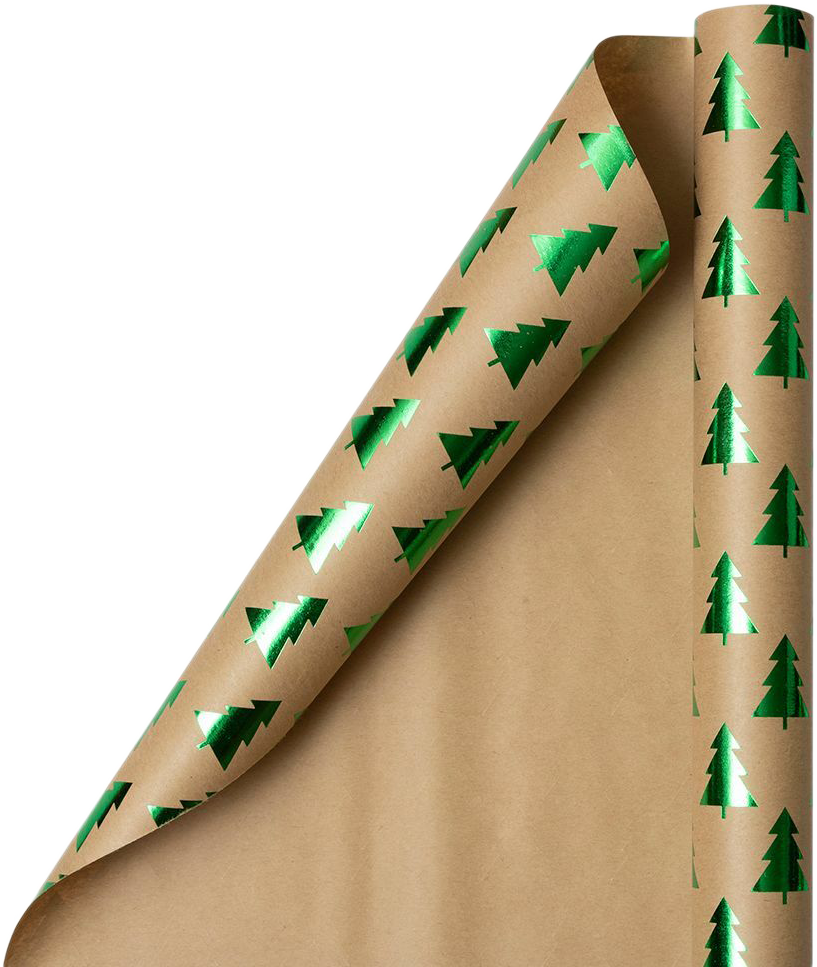 Kraft Green Trees Christmas Trees Wrapping Paper (25 Sq Ft)