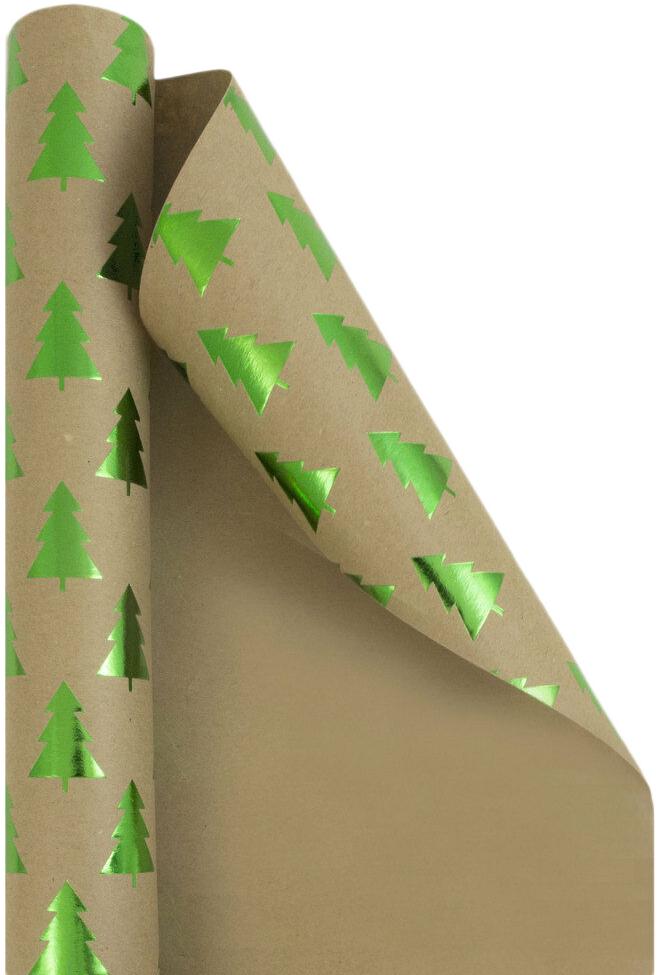 Kraft Trees Christmas Wrapping Paper Set (50 Sq Ft) - 2 Rolls