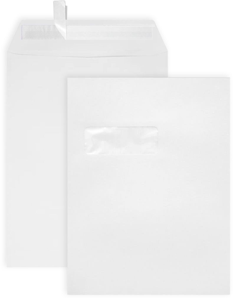 White 28lb 9 x 12 Open End Window Envelopes with Peel & Seal
