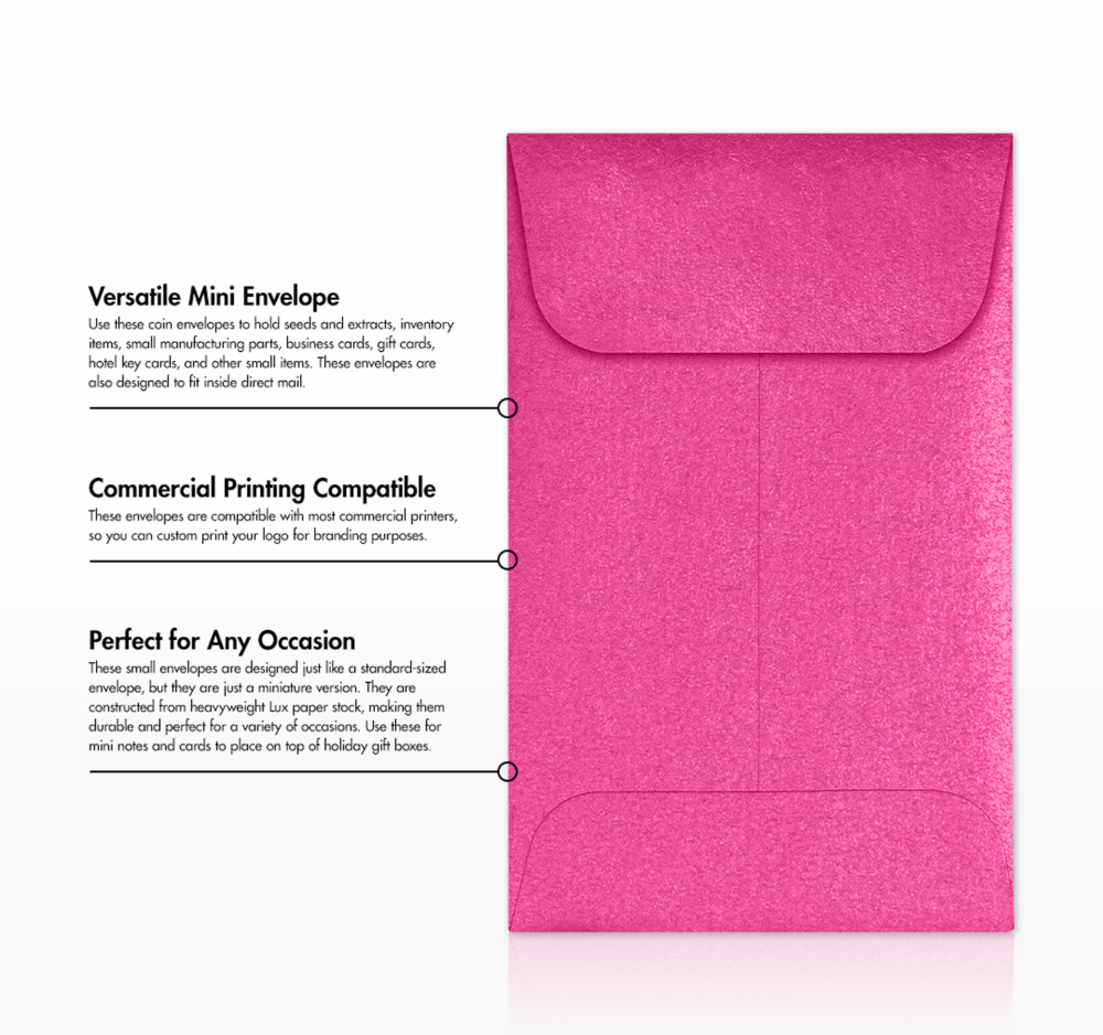 Azalea Fuchsia Pink Metallic 32lb #1 Coin Envelopes (2 1/4 x 3 1/2)