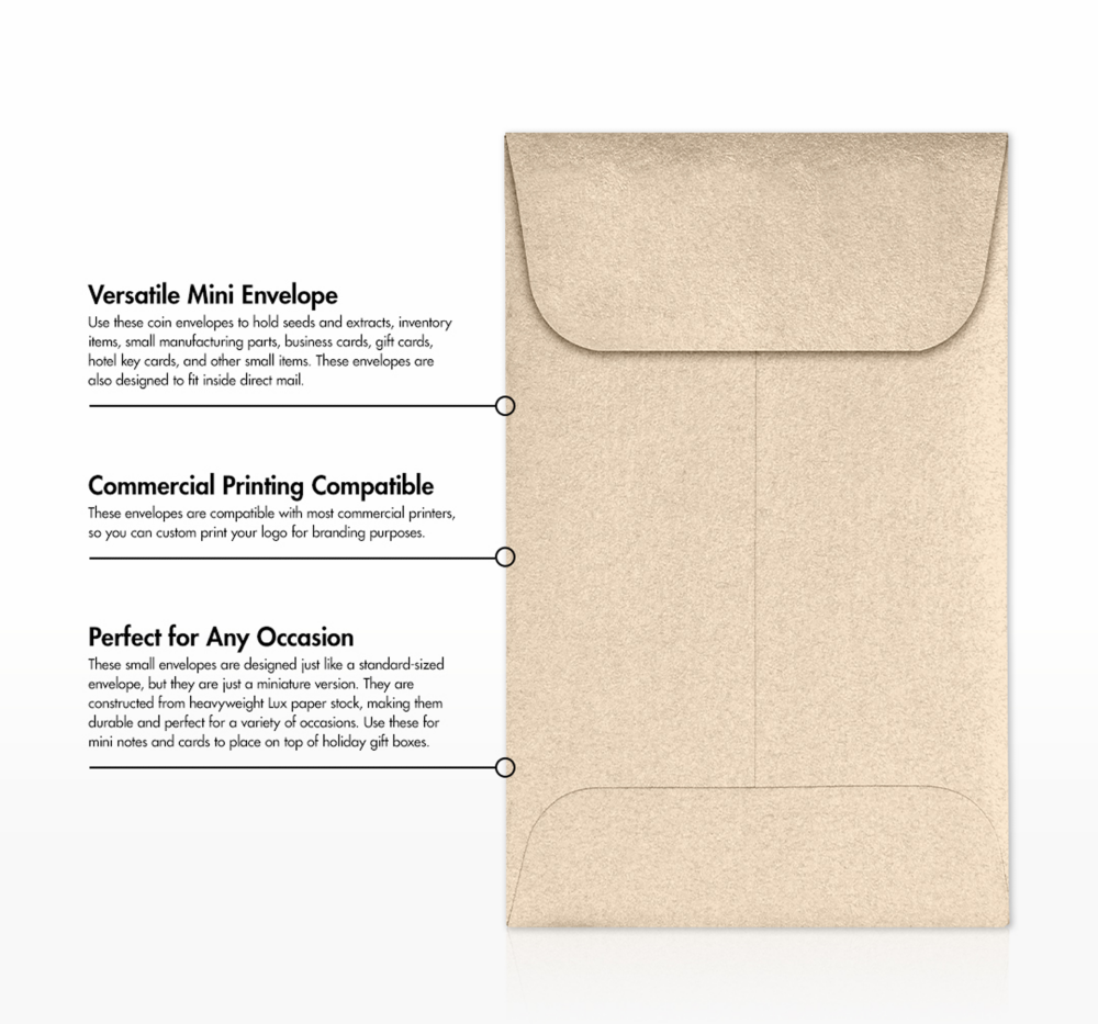 Light Brown Taupe Metallic 32lb #1 Coin Envelopes (2 1/4 x 3 1/2)