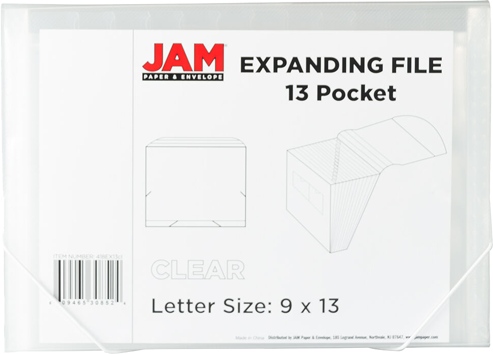 Clear Letter Size 13 Pocket Expanding Files (9 x 13)