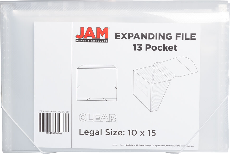 Clear Legal Size 13 Pocket Expanding Files (10 x 15)