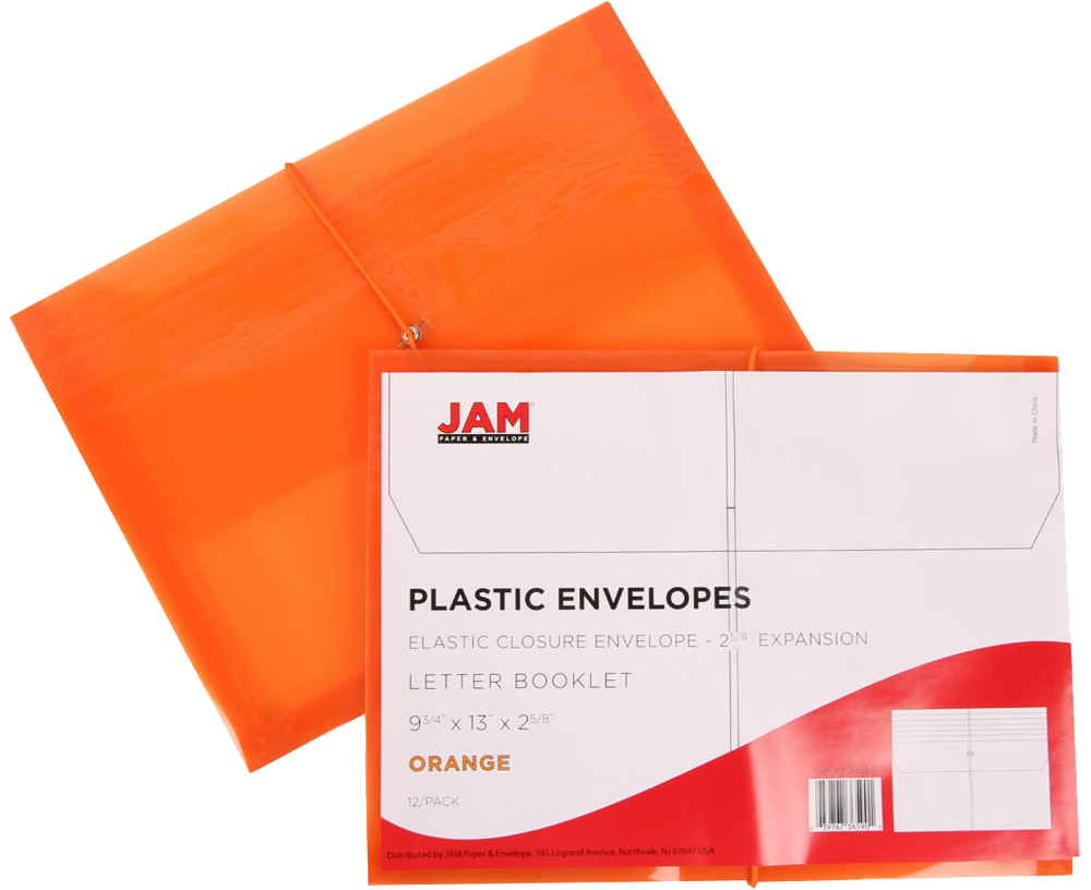 Orange Letter (9 3/4 x 13) Booklet with 2 5/8" Expansion Plastic Envelopes with Elastic Plastic