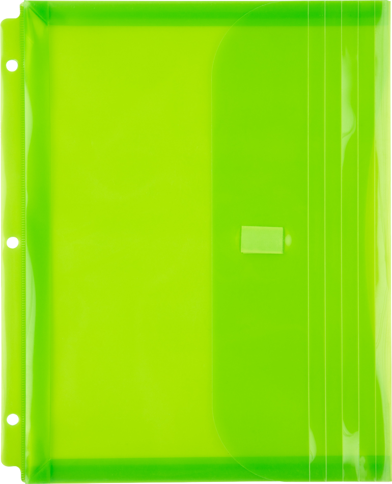 Lime Green Letter Booklet 3 Hole Punch with 1" Expansion Plastic Envelopes (9 1/2 x 11 1/2) with Hook and Loop Closure