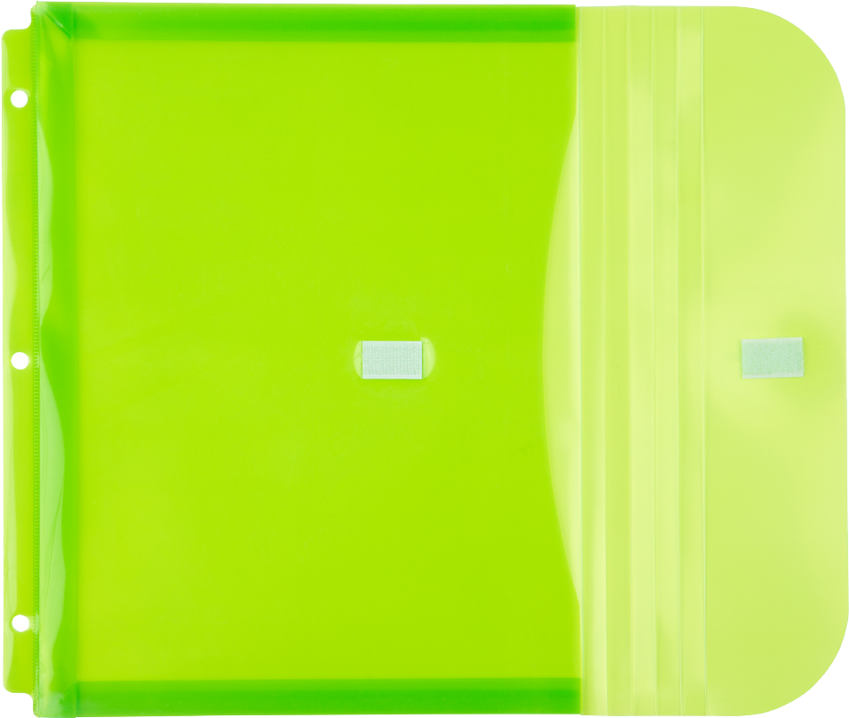 Lime Green Letter Booklet 3 Hole Punch with 1" Expansion Plastic Envelopes (9 1/2 x 11 1/2) with Hook and Loop Closure