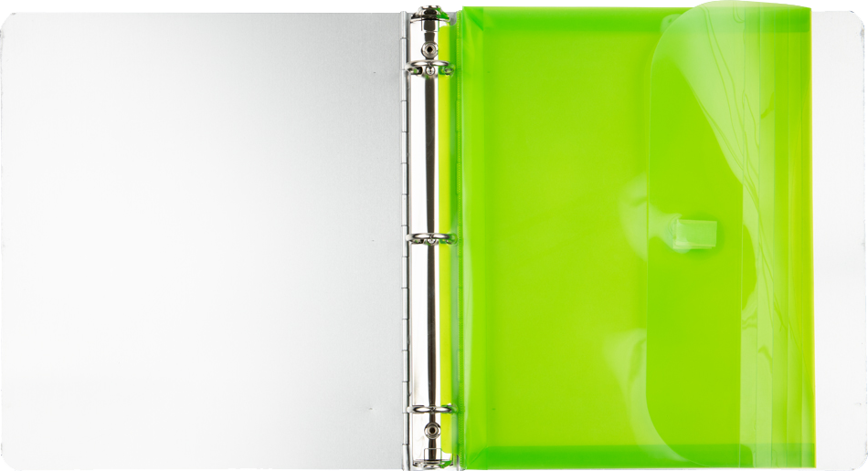 Lime Green Letter Booklet 3 Hole Punch with 1" Expansion Plastic Envelopes (9 1/2 x 11 1/2) with Hook and Loop Closure