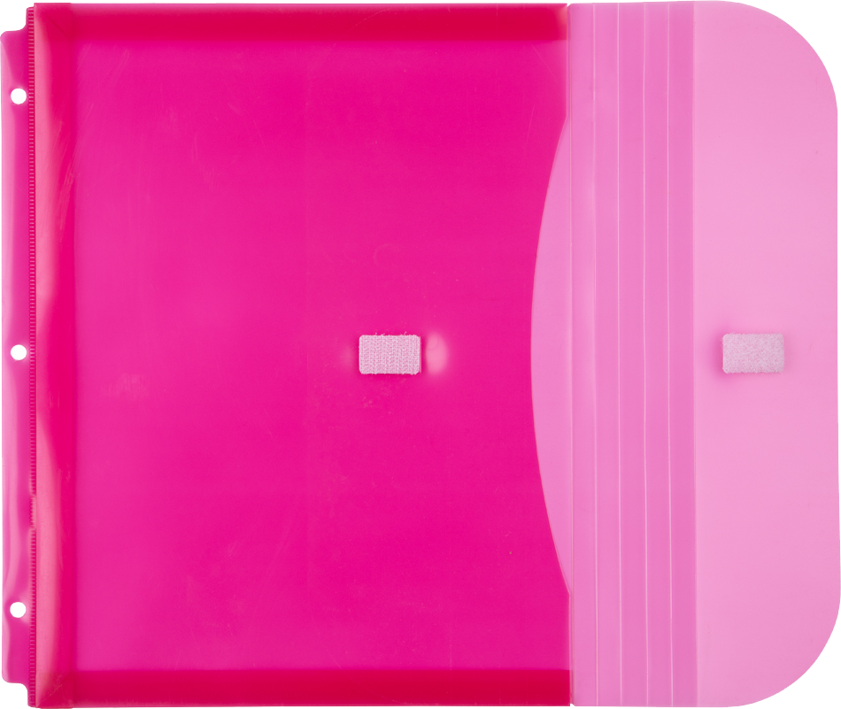 Fuchsia Pink Letter Booklet 3 Hole Punch with 1" Expansion Plastic Envelopes (9 1/2 x 11 1/2) with Hook and Loop Closure