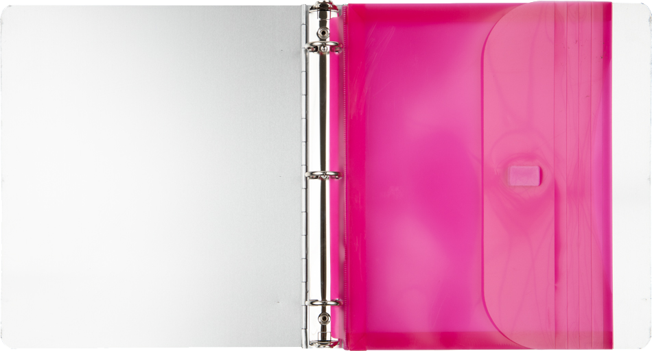 Fuchsia Pink Letter Booklet 3 Hole Punch with 1" Expansion Plastic Envelopes (9 1/2 x 11 1/2) with Hook and Loop Closure
