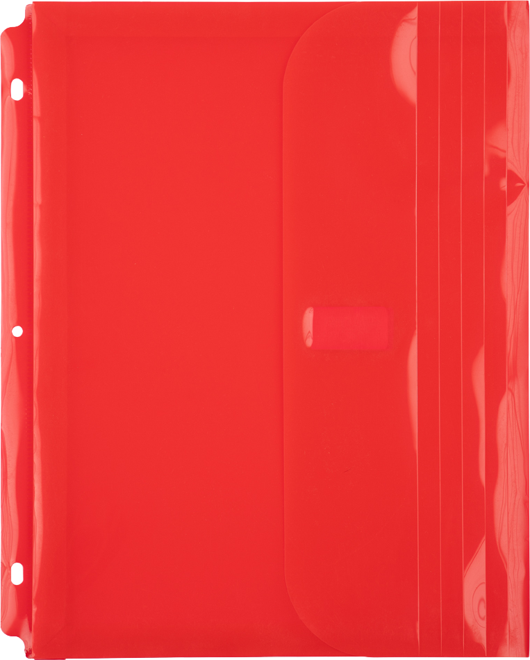 Red Letter Booklet 3 Hole Punch with 1" Expansion Plastic Envelopes (9 1/2 x 11 1/2) with Hook and Loop Closure