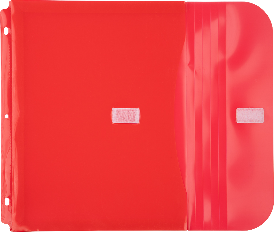 Red Letter Booklet 3 Hole Punch with 1" Expansion Plastic Envelopes (9 1/2 x 11 1/2) with Hook and Loop Closure