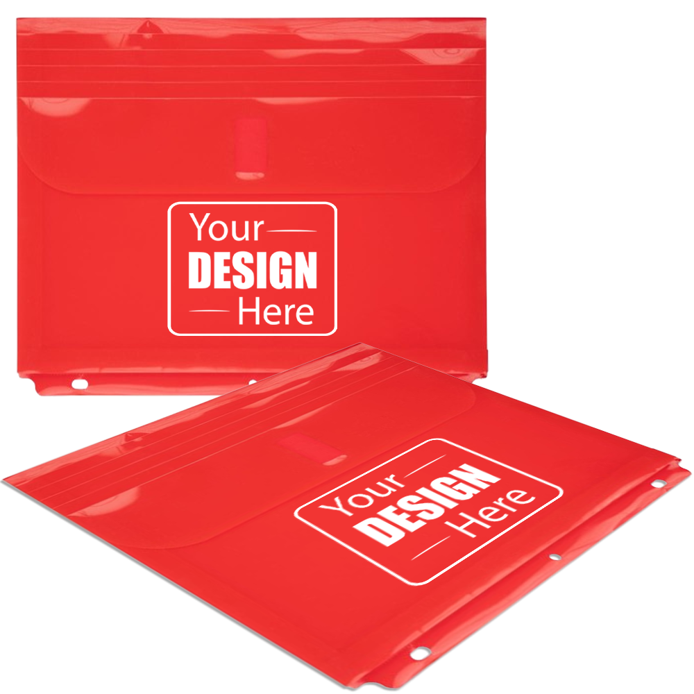 Red Letter Booklet 3 Hole Punch with 1" Expansion Plastic Envelopes (9 1/2 x 11 1/2) with Hook and Loop Closure