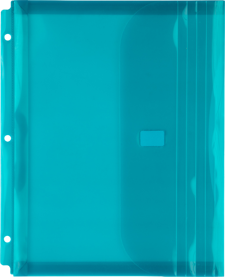 Teal Blue Letter Booklet 3 Hole Punch with 1" Expansion Plastic Envelopes (9 1/2 x 11 1/2) with Hook and Loop Closure