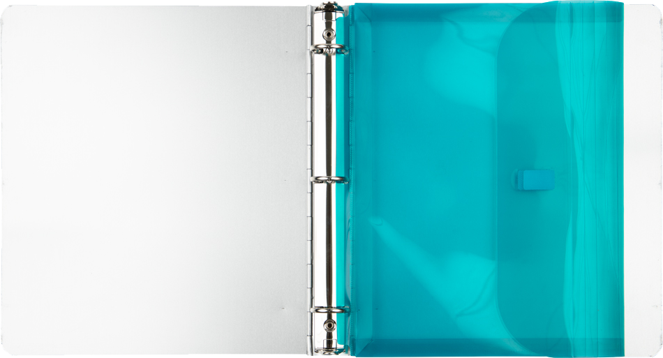 Teal Blue Letter Booklet 3 Hole Punch with 1" Expansion Plastic Envelopes (9 1/2 x 11 1/2) with Hook and Loop Closure